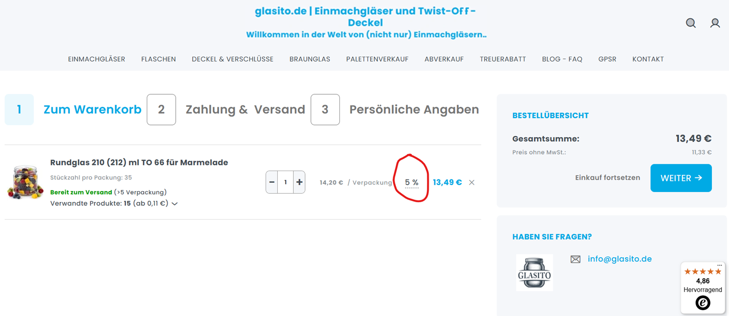 Einkaufskorb rabatt 5 prozent